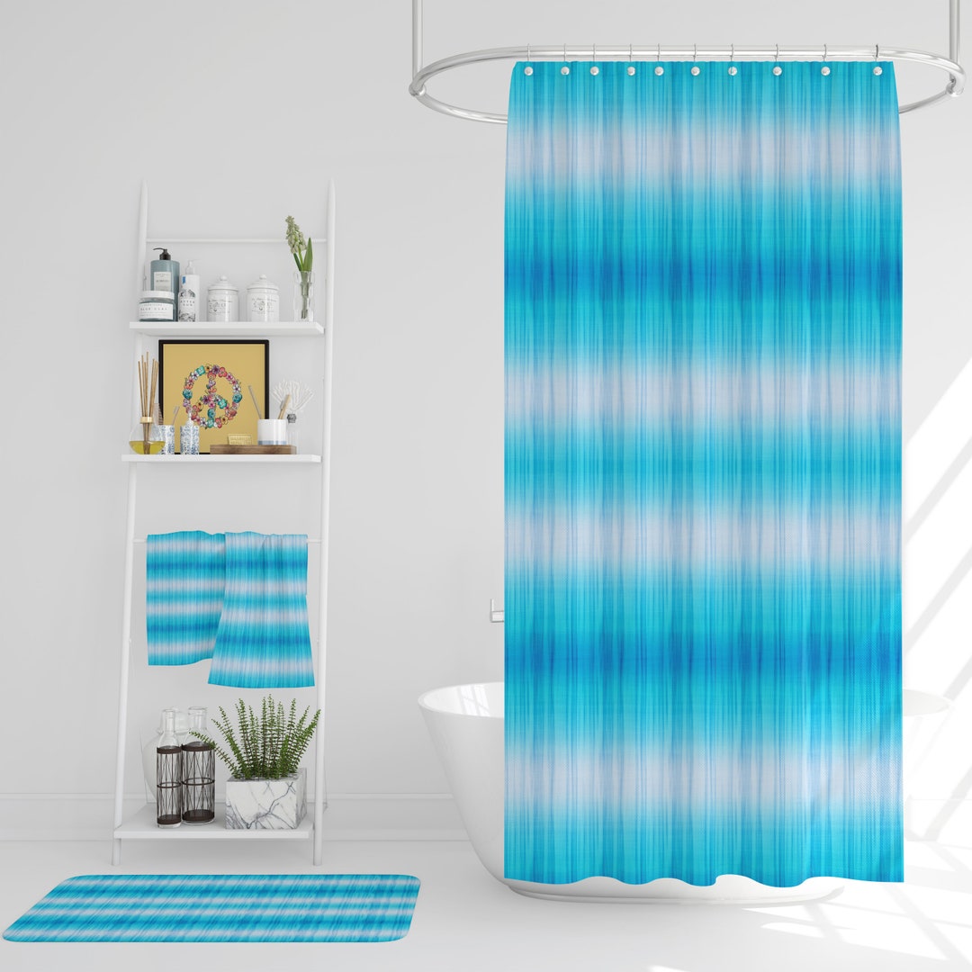 Gradient Blue Boho Shower Curtain Optional Bath Mat and Towels Etsy