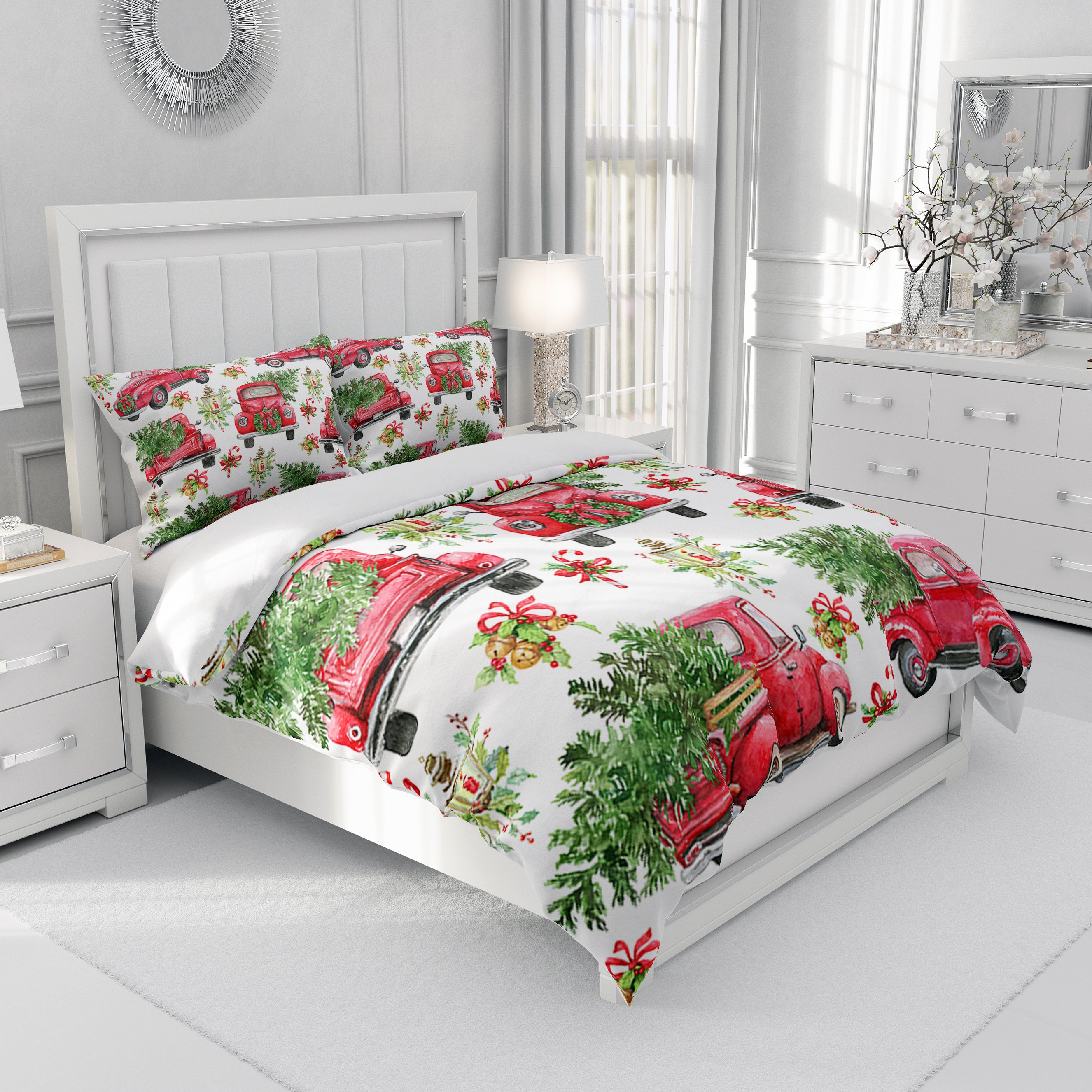 Red Truck Comforter, Duvet Cover, Pillow Shams