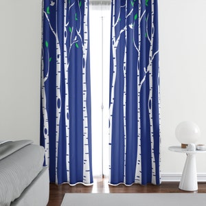 Blue Birch Tree Window Curtains: Sheer or Blackout Panels