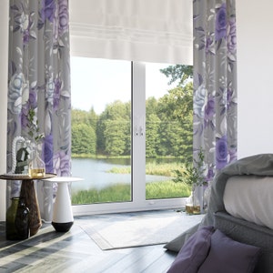 Window Curtains Lavender Rose with Gray