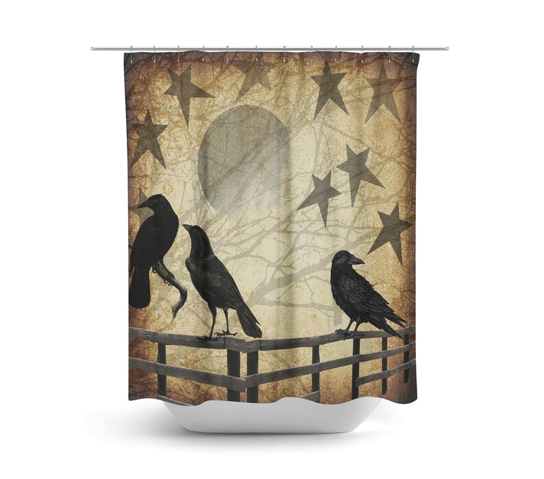 Primitive Grunge Shower Curtain Rustic Crows and Stars Country Etsy