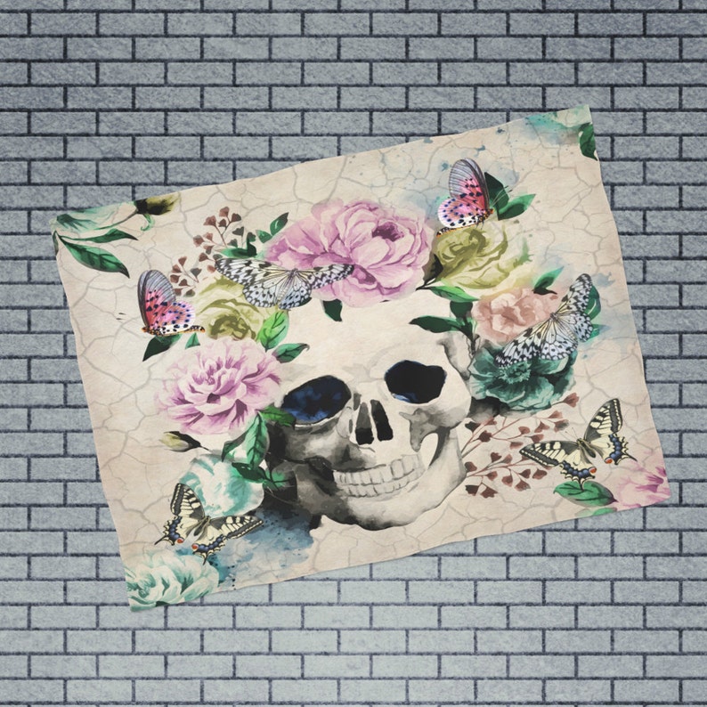 day Of The Dead Butterfly Floral Plush Fleece Sugar Skull Blanket Vintage Inspired