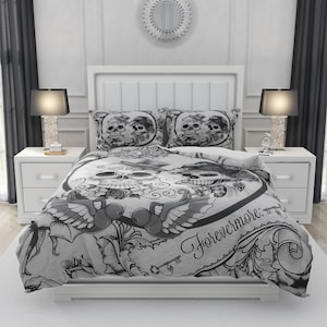 Sugar Skull Bedding ,Comforter, Duvet Cover, Forevermore Skulls