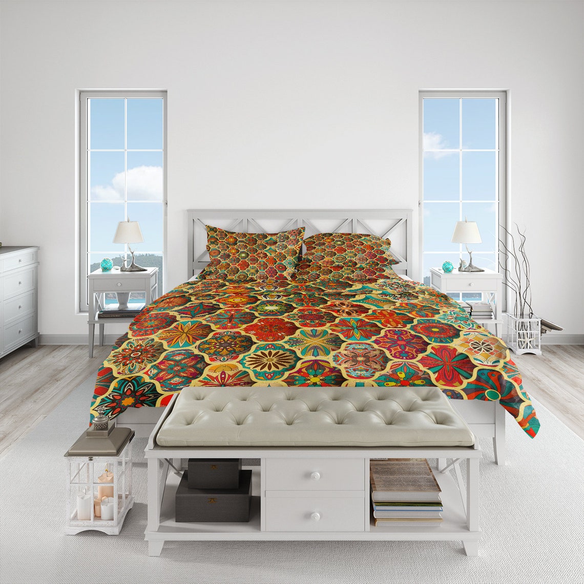Bohemian Shell Pattern Comforter Set: Twin, Full, Queen, King - Etsy