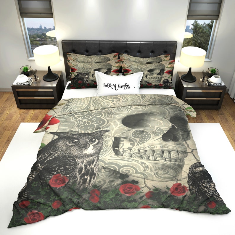 Skull And Owl Bedding Set Etsy