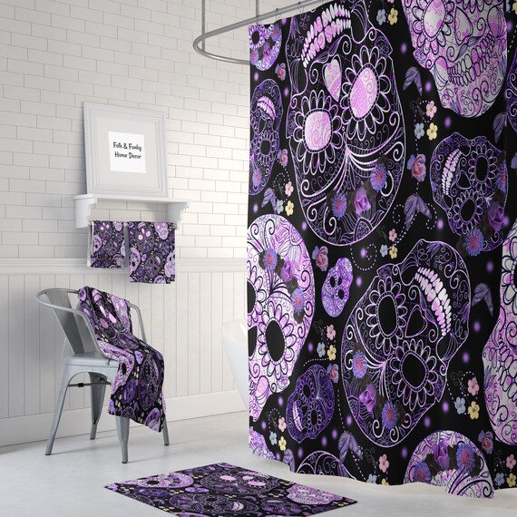 Purple Sugar Skull Shower Curtain, Skull Shower Curtain Sets