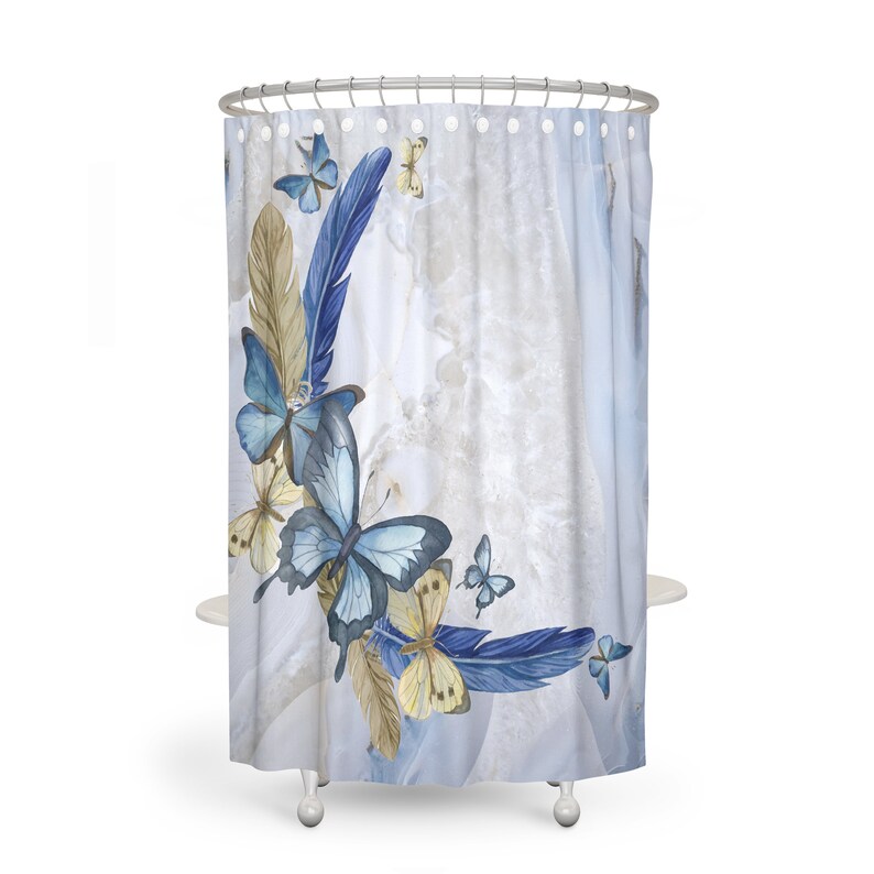 Boho Butterfly Bathroom Decor Blue Shower Curtain Bath Etsy