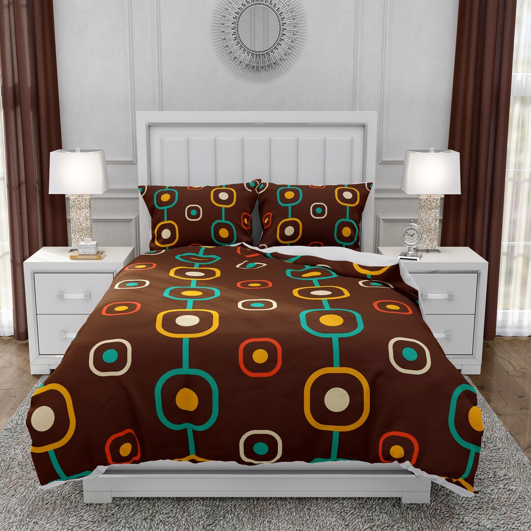 Brown Mid Century Modern Comforter OR Duvet Cover Set Etsy