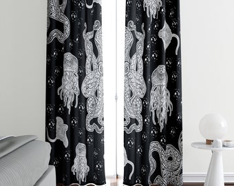 Black Octopus Window Curatins Boho Theme