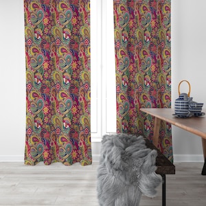 Pink Paisley Floral Pattern Window Curtains Custom Size Available