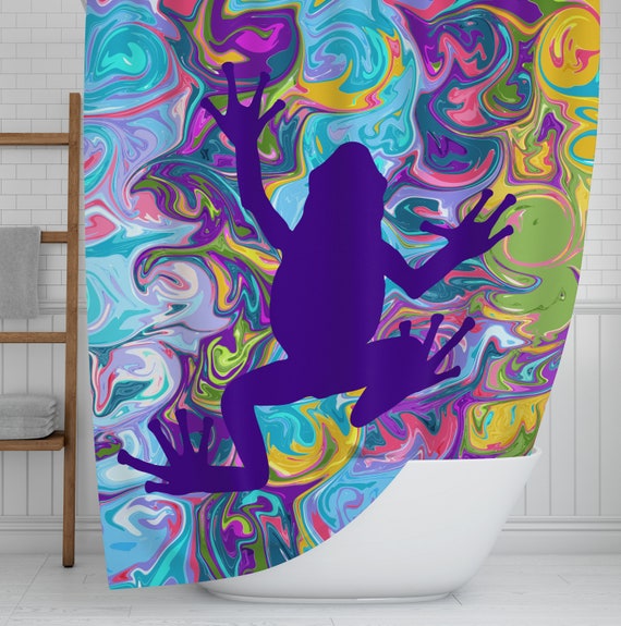 Purple Frog Shower Curtain Hippie Psychedelic Style Bath Items Bath Towels,  Hand Towels, Bath Mats Available 