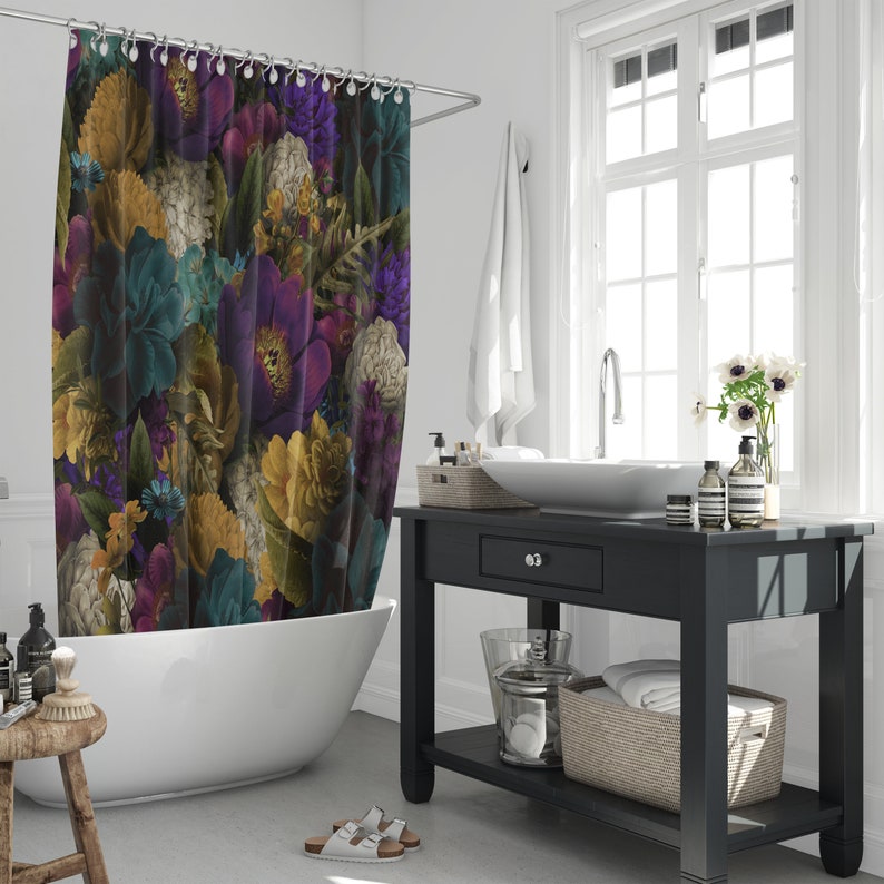 Romantic Floral Shower Curtain Bathroom Decor Etsy