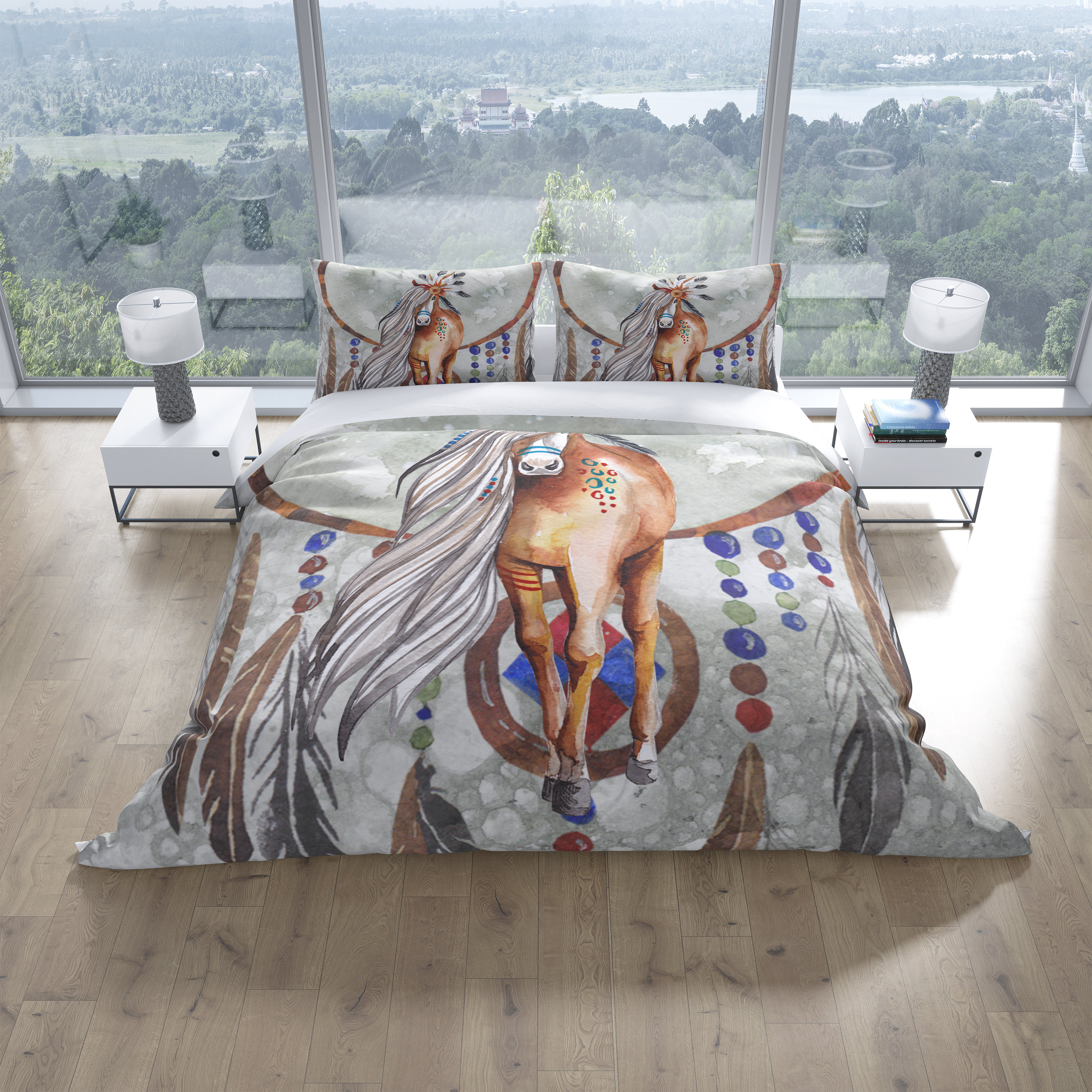 Boho Horse Bedding Duvet Cover or 