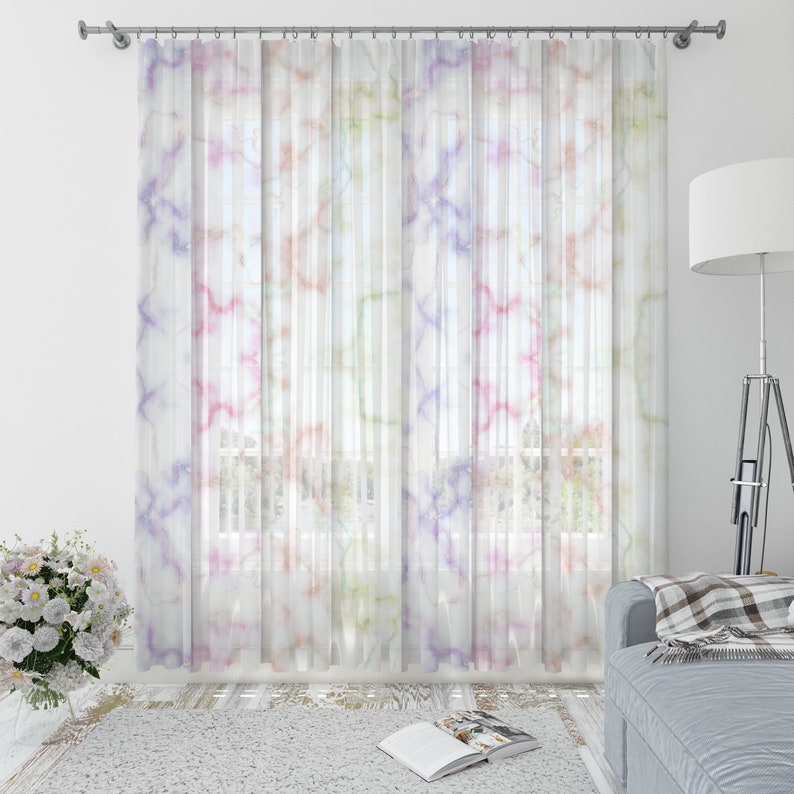 Pastel Marble Window Curtains Blackout or Sheer Window Etsy