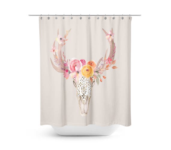 Boho Chic Southwest Skull Shower Curtain Optional Bath Mat Bathroom Set Beige Fl