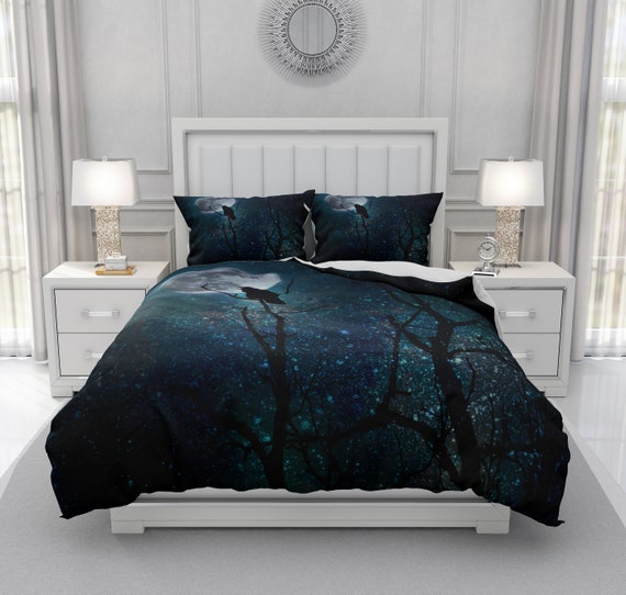 Night Raven Gothic Comforter Duvet Cover Pillow Shams Etsy