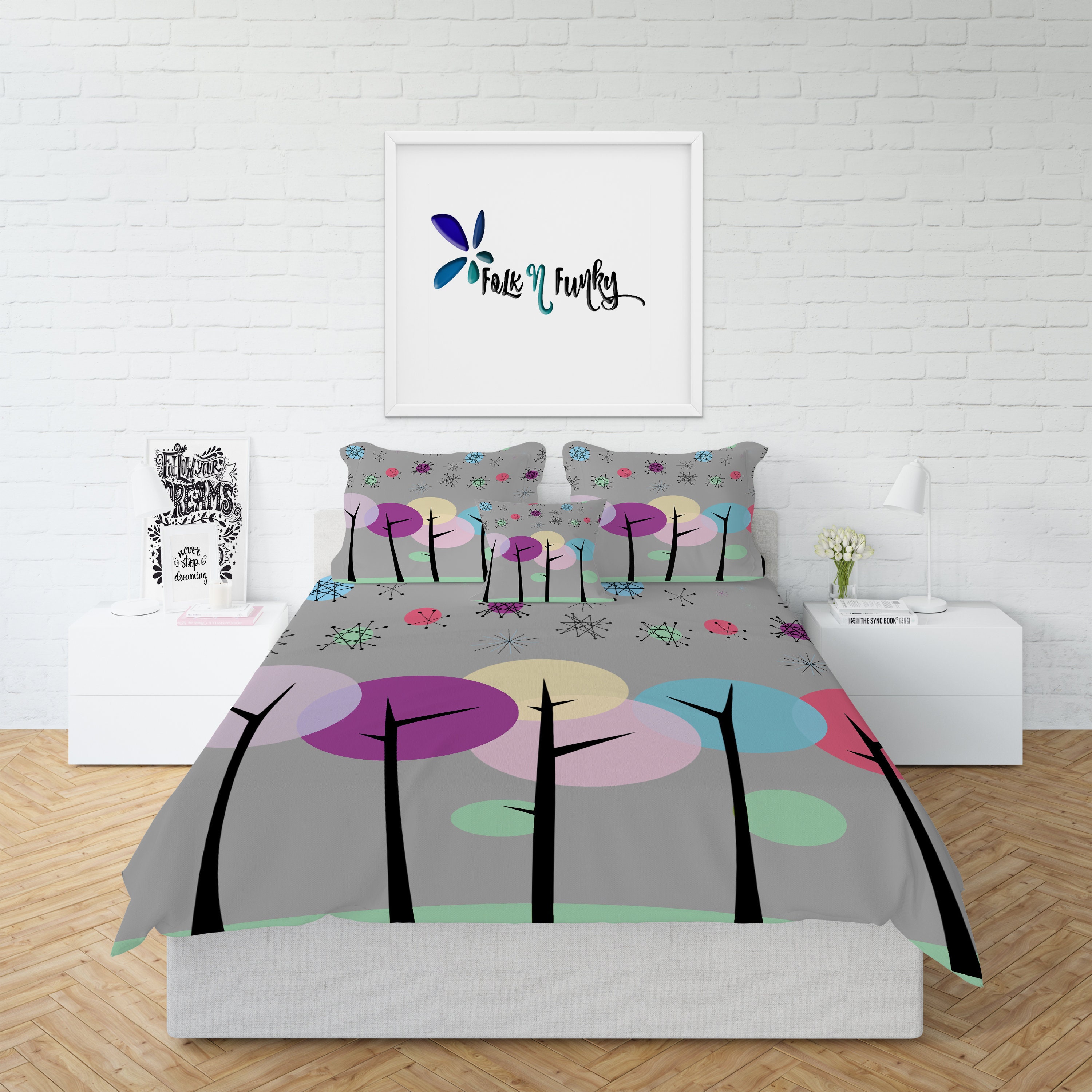 Mid Century Modern Bedding Comforter Twin Full Queen King Mid Century Modern Bedding Comforter Twin Full Queen King Duvet Cover Night Trees And Stars