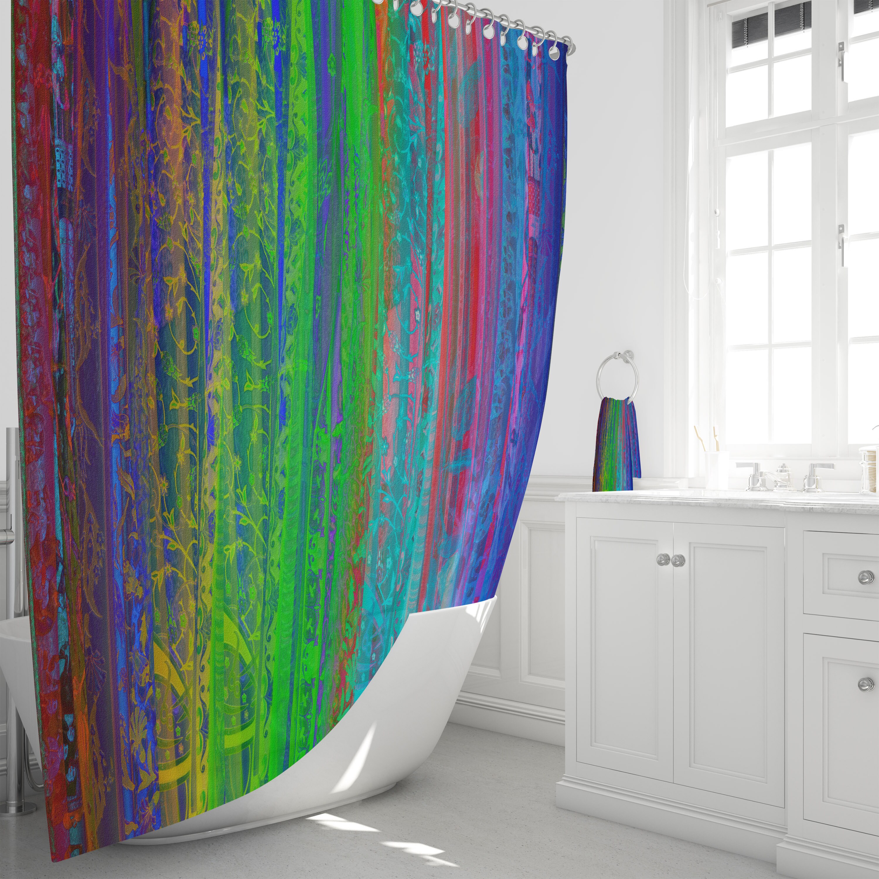 Eclectic Rainbow Shower Curtain Boho Bathroom Decor Etsy UK