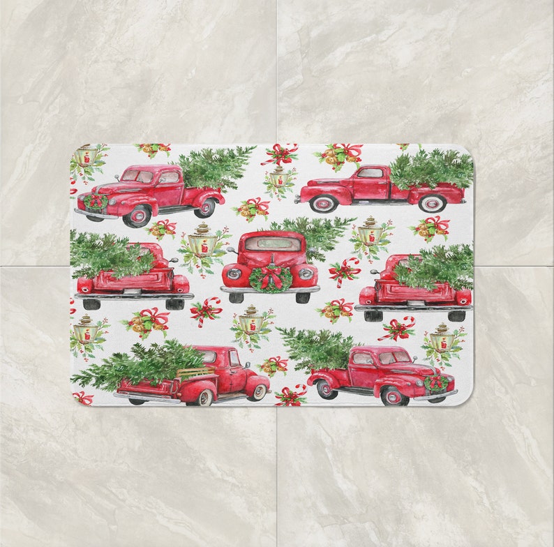 Red Truck Christmas Shower Curtain Holiday Shower Curtain Etsy