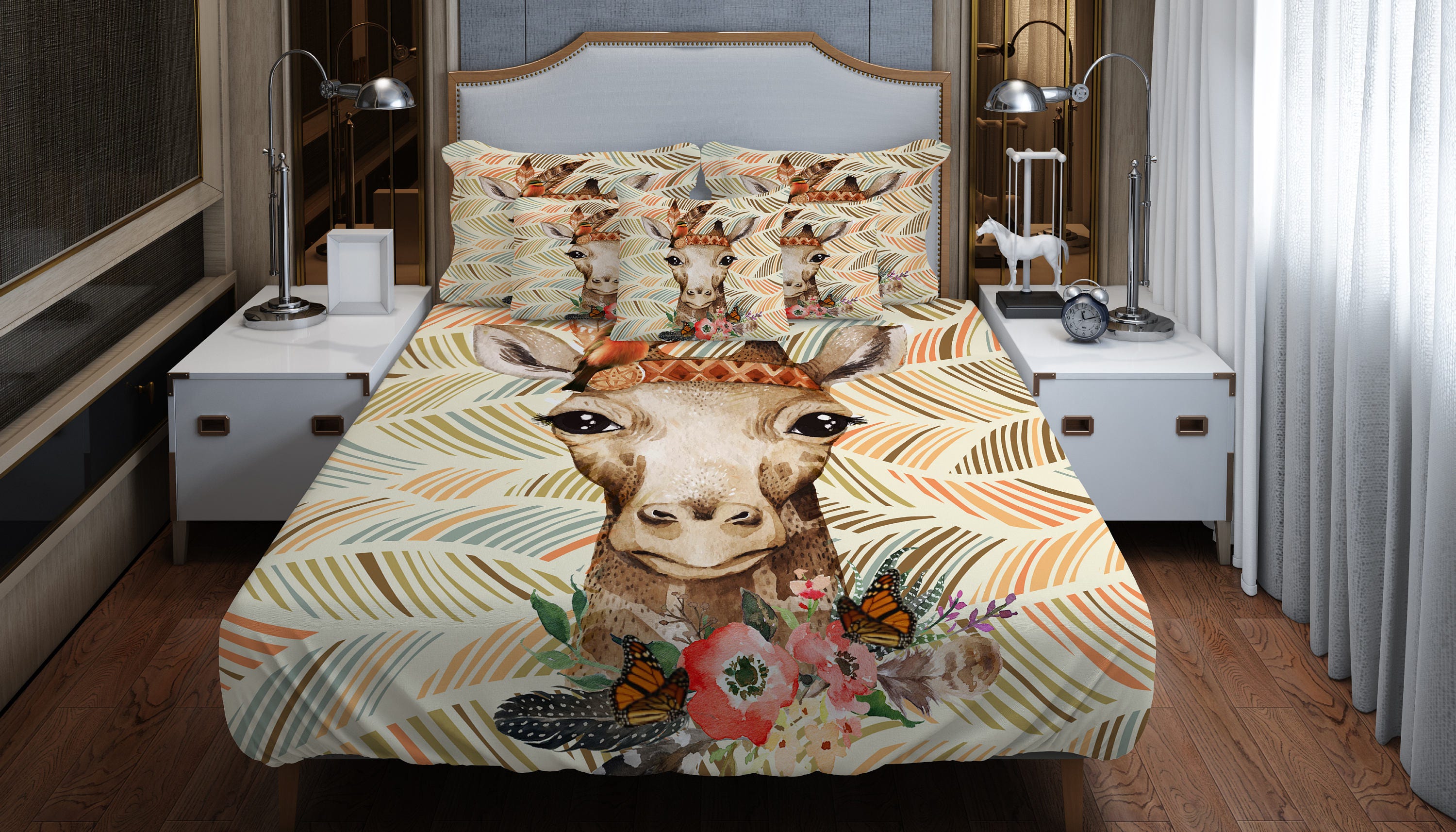 Boho Giraffe Bedding Duvet Cover Or Comforter Twin Full Queen Boho Giraffe Bedding Duvet Cover Or Comforter Twin Full Queen King Throw Pilllow