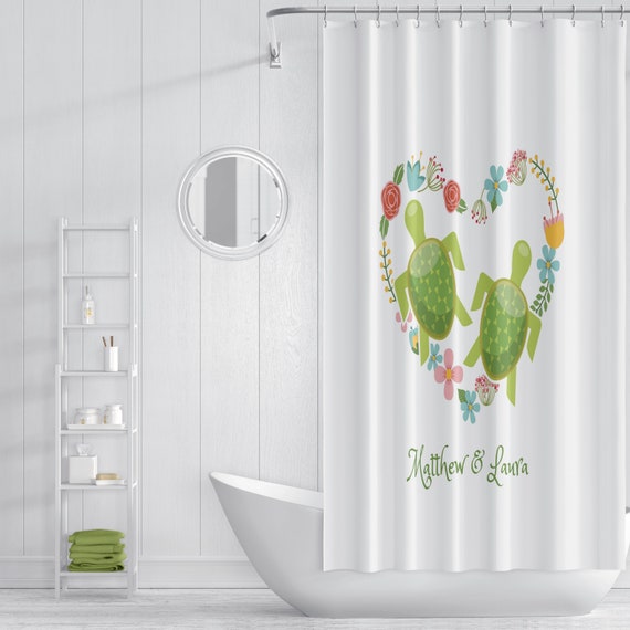 Personalized Shower Curtain Turtle Bathroom Decor Optional Etsy