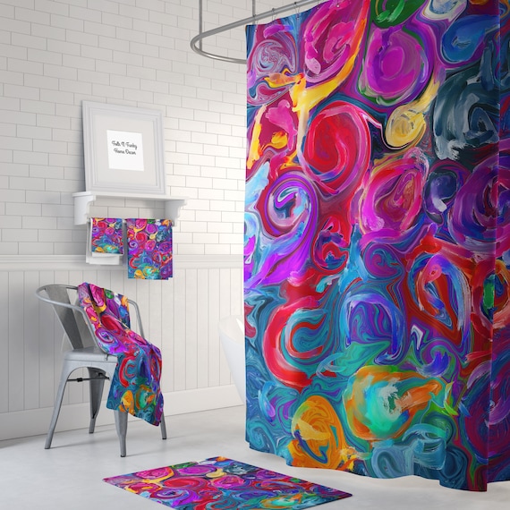 Psychedelic Shower Curtain Floral Boho Hippie Print for Bathroom Psychedelic Shower Curtain Floral Boho Hippie Print for Bathroom
