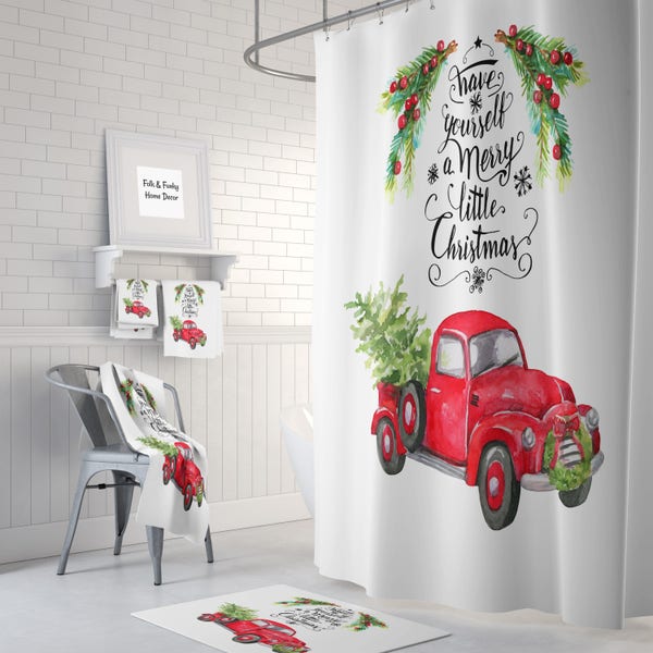 Christmas Red Truck Curtains Etsy