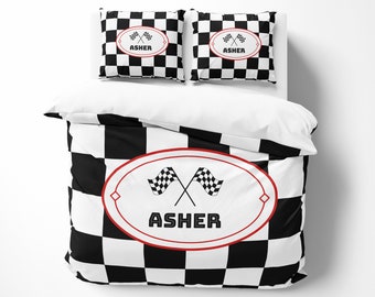 Personalized Racing Theme Comforter, Duvet Cover, Pillow Shams