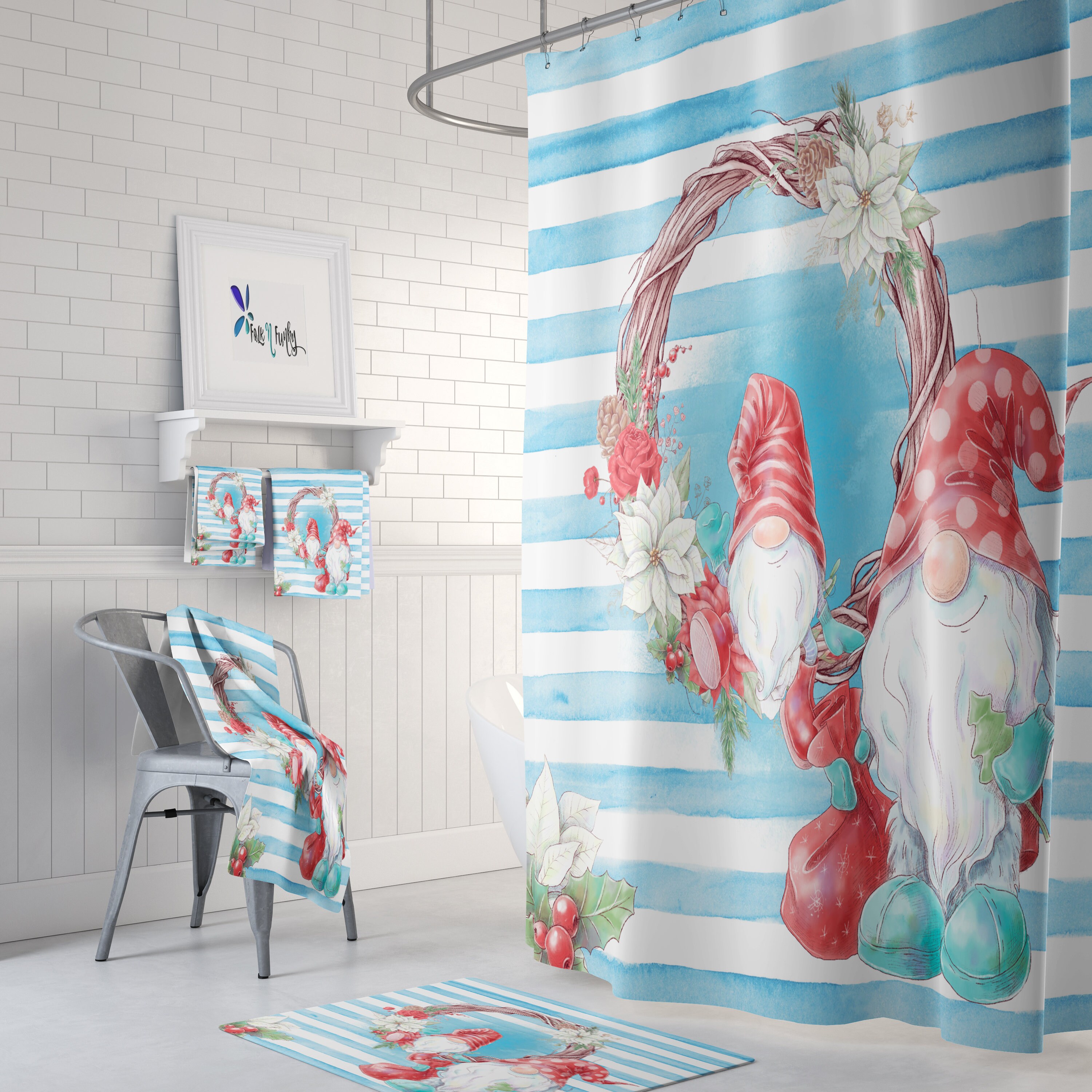 Gnome Shower Curtain Christmas Gnomes Watercolor Add Bath Etsy