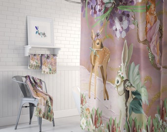 Fairy Treasure and Dragon Den Shower Curtain Bathroom Decor Fabric & 12hooks 71" 