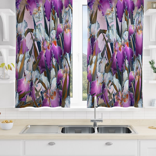 Purple Iris Floral Window Curtains Custom Sizes Available