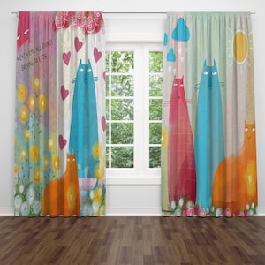 Whimsical Cats Window Curtains: Custom Window Treatments