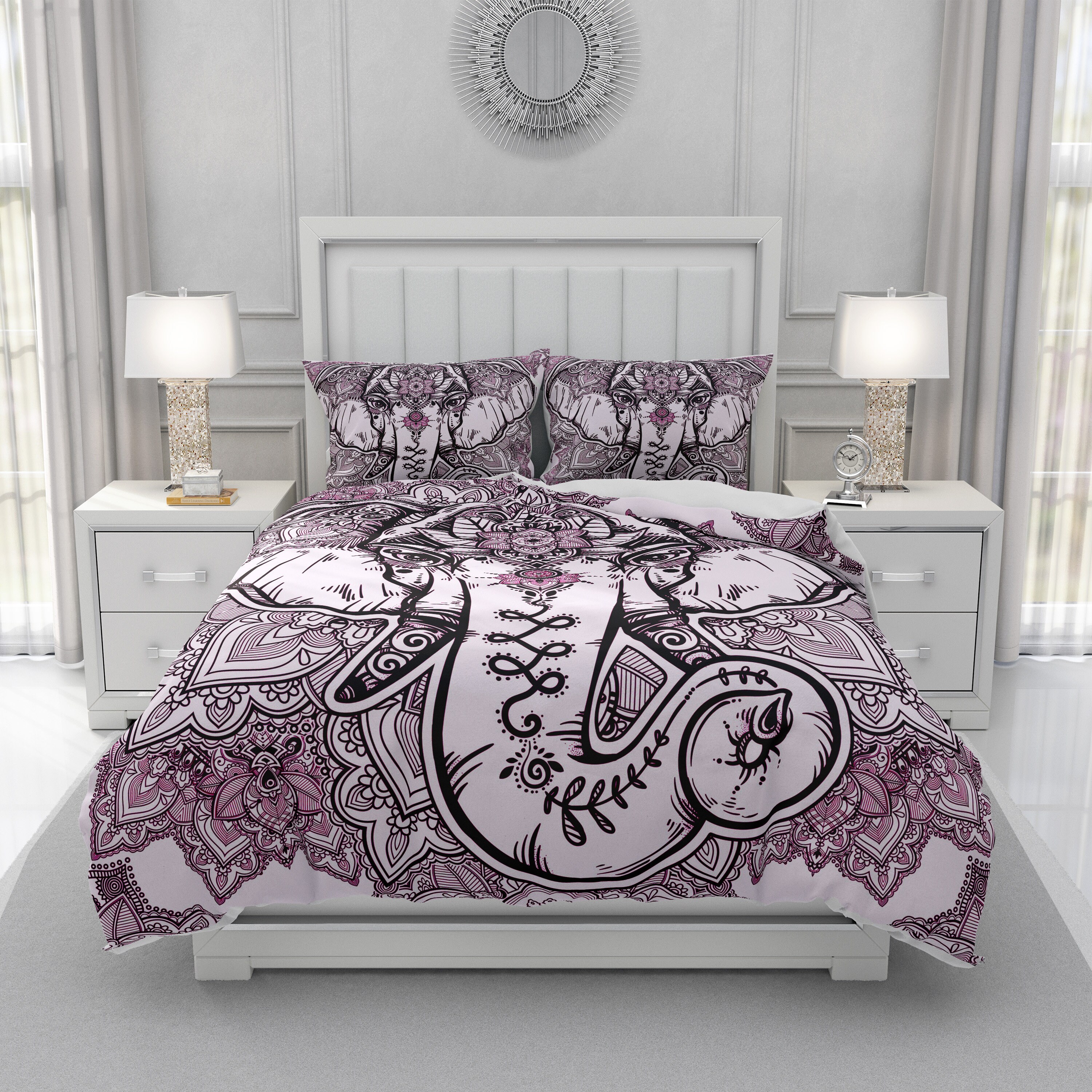 Mandala Boho Elephant Comforter Or Duvet Cover With Pillow Etsy