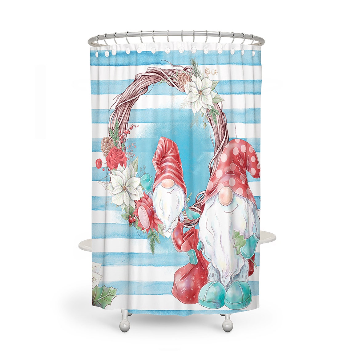 Gnome Shower Curtain Christmas Gnomes Watercolor Add Bath Etsy