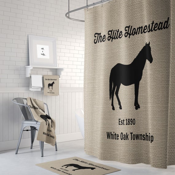 Personalized Horse Farm Shower Curtain Farmhouse Chic Faux Etsy