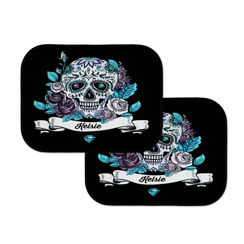 Personalized Sugar Skull Car Mats , Custom Auto Mats 2 Rear Mats