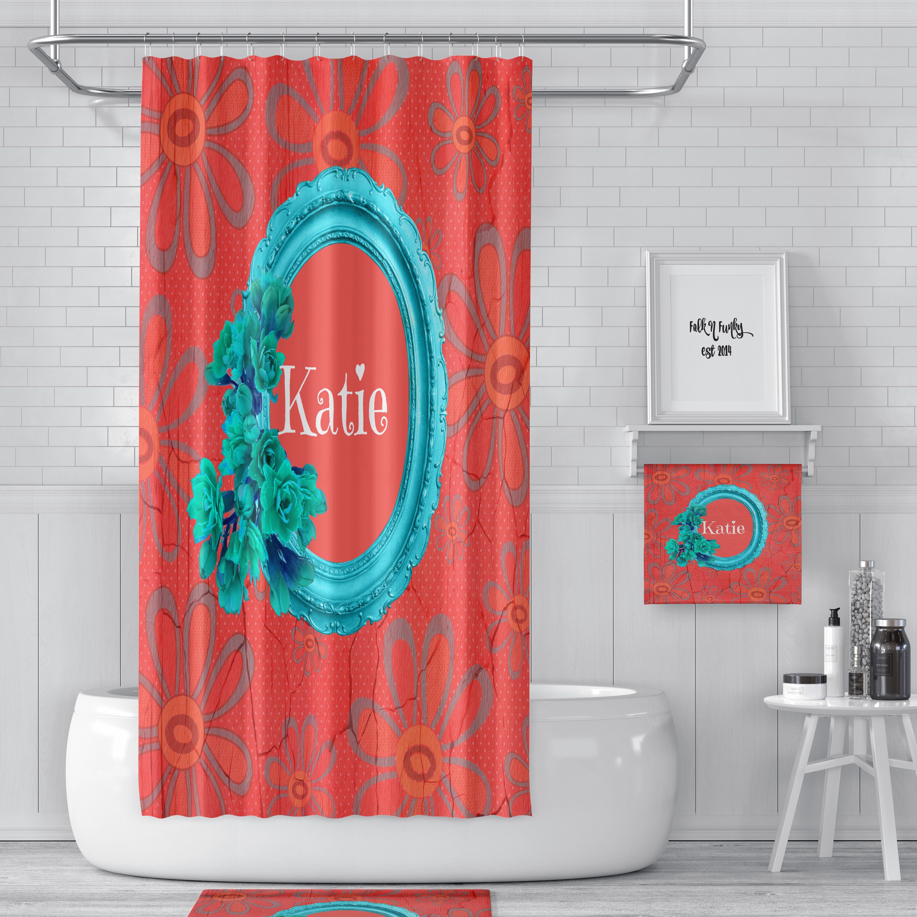 Orange Personalized Shower Curtain
