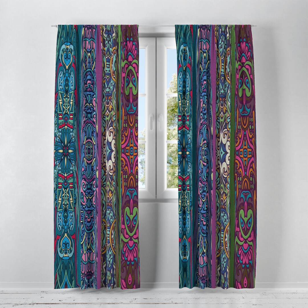 Boho Hippie Window Curtains Retro Funky Abstract Etsy