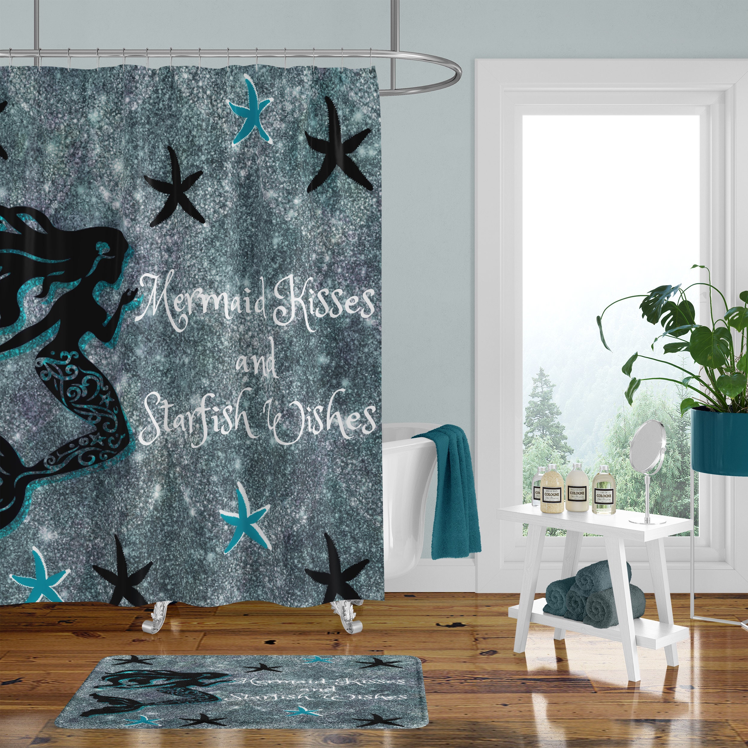 Mermaid Pattern Print Bathroom Shower Curtain