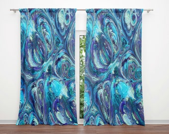 Boho Chic Blues Window Curtains or Valance  Window Treatments