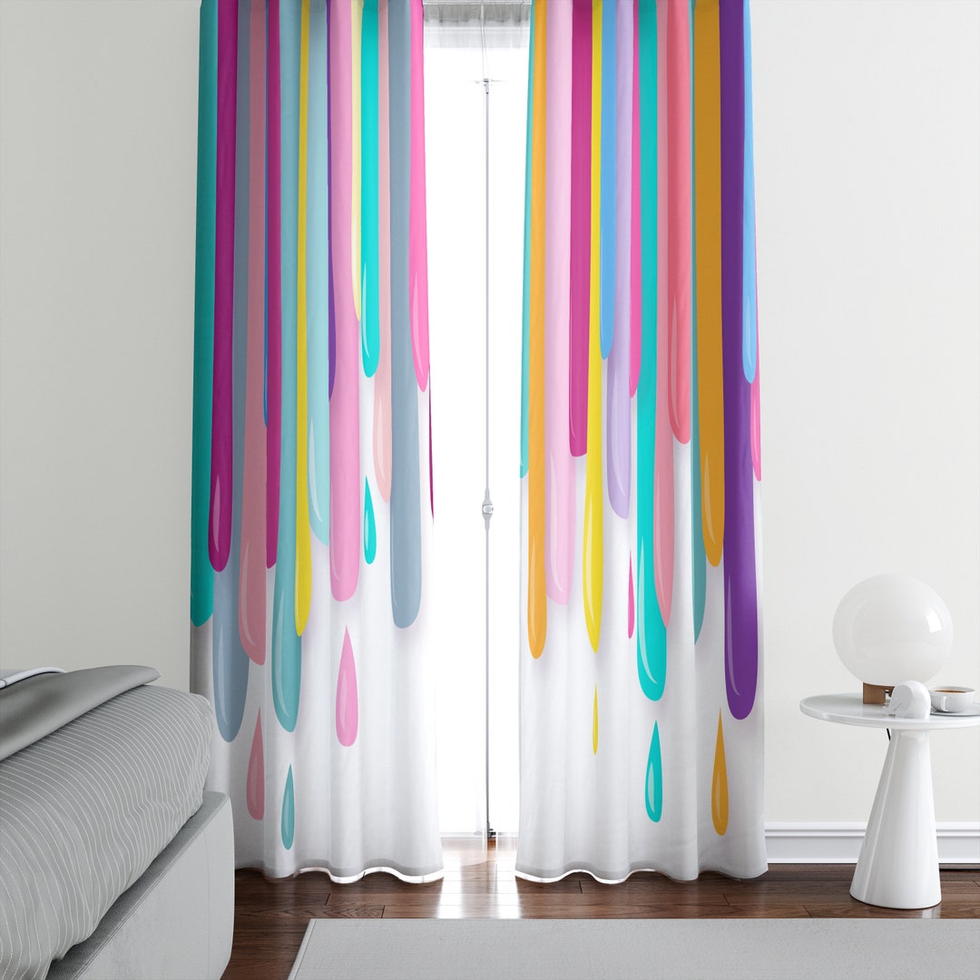 Dripping Pastel Window Curtains Blackout or Sheer Window Etsy