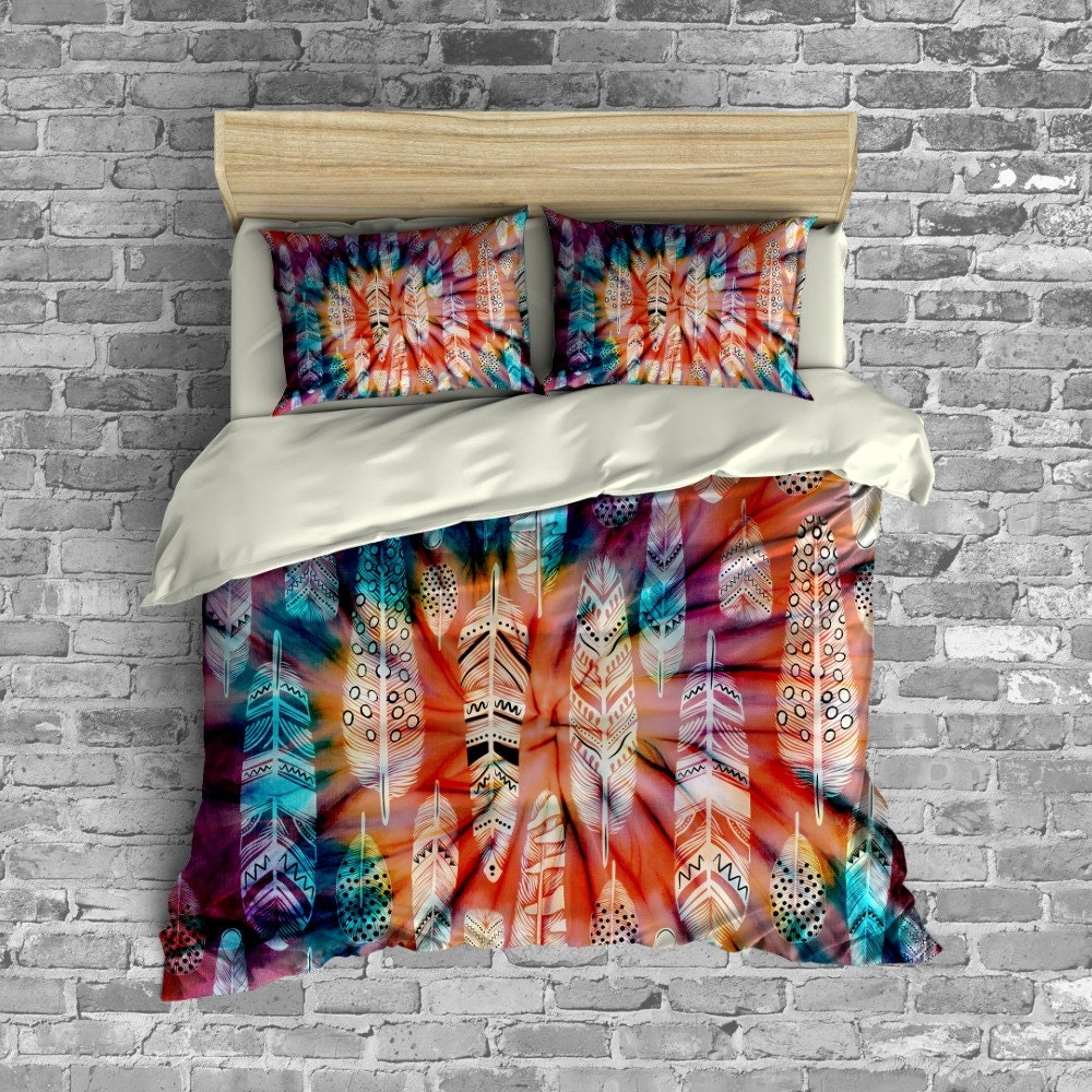 Boho Chic Bedding Gypsy Rain Duvet Cover Set Abstract Feather
