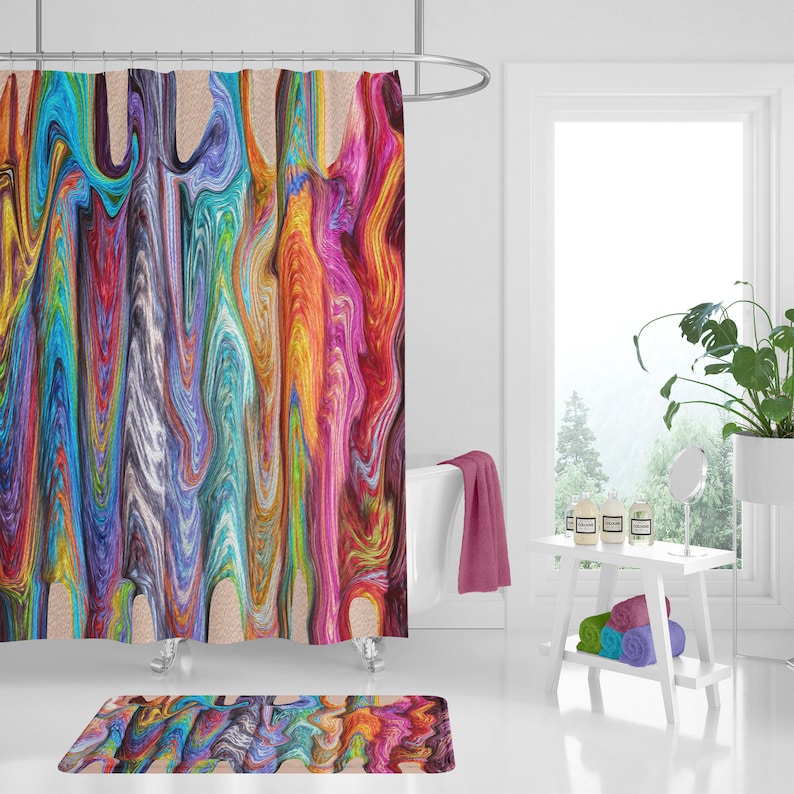 Boho Hippie Swirls Shower Curtain Optional Bath Mat Bathroom Etsy