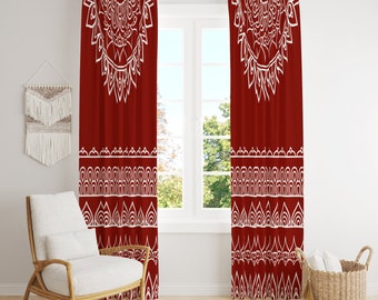 Window Curtains Red and White Boho