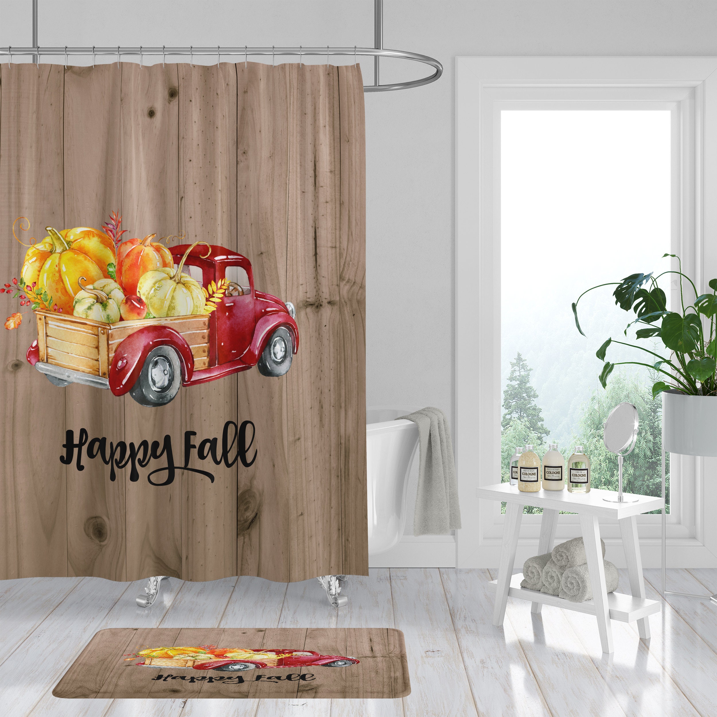 Red Truck With Pumpkins Shower Curtain - Etsy