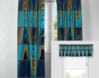 Boho Blue Window Curtains, Custom Curtains or Valance
