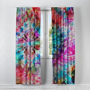 Colorful Tie Dye Window Curtains, Boho Maximalist, Hippie Vibe