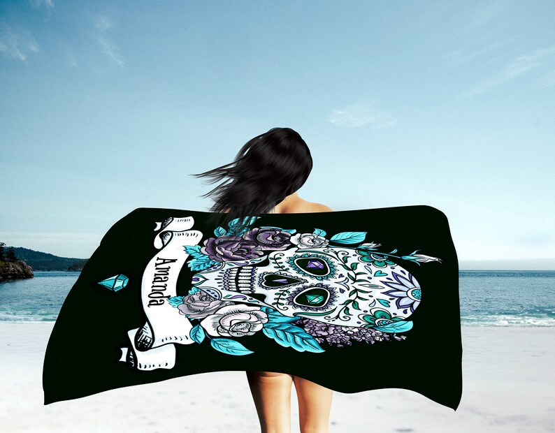 Personalized Sugar Skull Beach Towel Oversized 36 in X 72 in Etsy