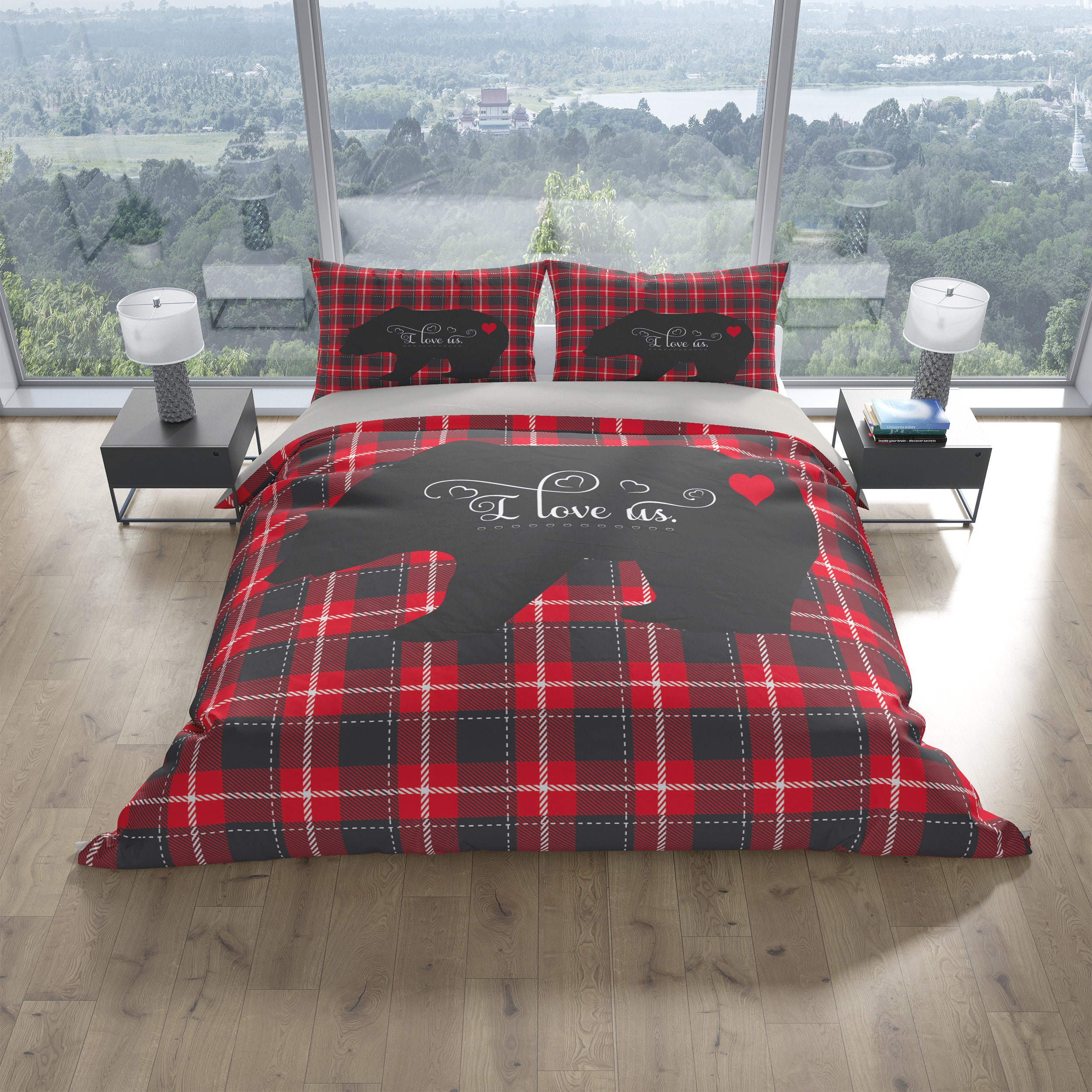 Buffalo Plaid Bear Comforter, Duvet Cover Pillow Shams