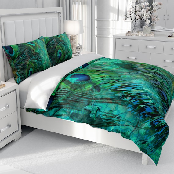 Peacock Comforter Duvet Cover Pillow Shams Etsy